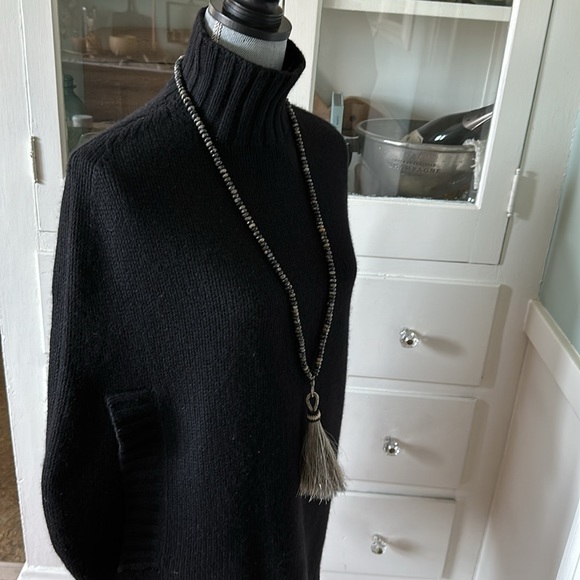 Black opal & pyrite long necklace sterling diamond clasp horse hair tassel rare - Picture 5 of 16